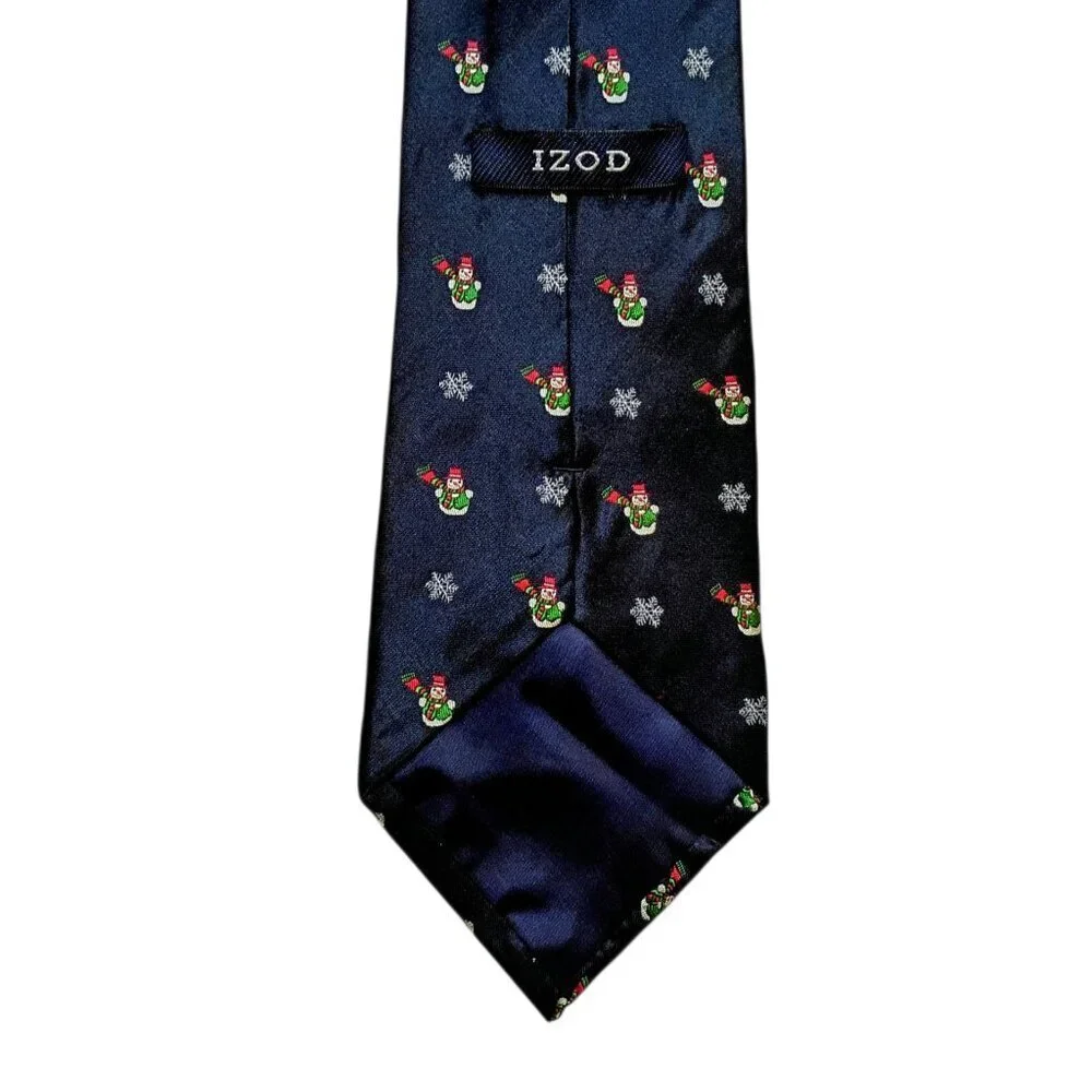 IZOD 100% Silk Tie Men’s Blue Snowman Snowflake Holiday Christmas Neckwear